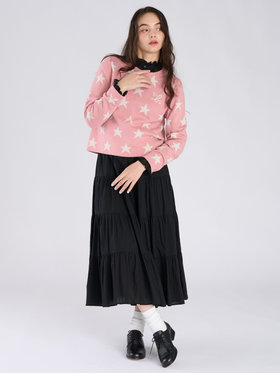 To b. by agnès b. ”To b.”ロゴ スター ジャカード ニット プルオーバー ピンク