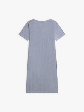 FEMME ウィメンズ ストライプ リネン ボートネック 5分袖 ワンピース "Ocean" ブルー系その他