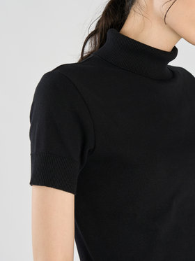 FEMME ウィメンズ コットン ニット 半袖 タートルネック プルオーバー "Eddy" ブラック
