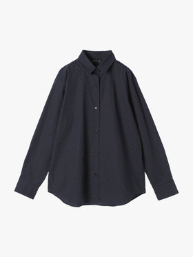 FEMME ウィメンズ ピンドット コットン 長袖 シャツ "Saori" ネイビー