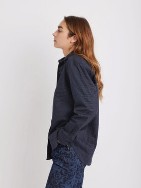 FEMME ウィメンズ ピンドット コットン 長袖 シャツ "Saori" ネイビー