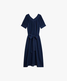 FEMME ウィメンズ コットンガーゼ調 Vネック ロング ワンピース ブルー