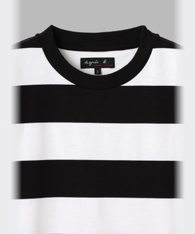 FEMME ウィメンズ 太ボーダー コットン 半袖 Tシャツ "Christof" ホワイト×ブラック