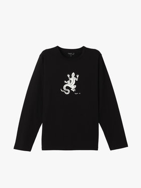 HOMME メンズ メンズ アイコニック プリント コットン 長袖 Tシャツ "Lezard" ブラック