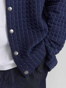 HOMME メンズ メンズ キルティング風 コットン カーディガンプレッション ネイビー