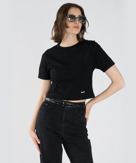 To b. by agnès b. アイレット コットン ジャージー コンパクト 半袖 Tシャツ ブラック
