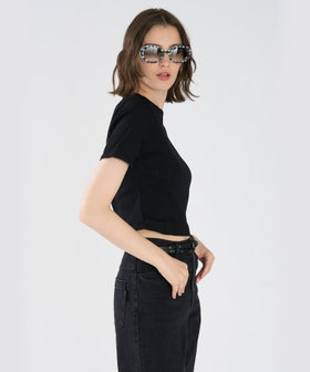 To b. by agnès b. アイレット コットン ジャージー コンパクト 半袖 Tシャツ ブラック