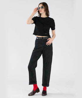 To b. by agnès b. アイレット コットン ジャージー コンパクト 半袖 Tシャツ ブラック