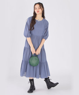 To b. by agnès b. コットン シフォン ティアード ワンピース ブルー