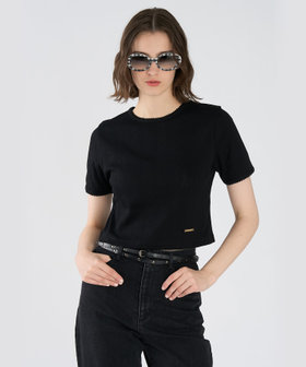 To b. by agnès b. アイレット コットン ジャージー コンパクト 半袖 Tシャツ ブラック