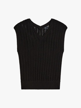FEMME ウィメンズ コットン Vネック ノースリーブ ニット プルオーバー ”Capucine” ブラック