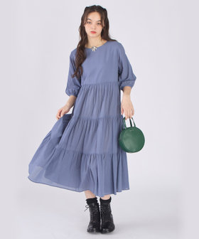 To b. by agnès b. コットン シフォン ティアード ワンピース ブルー