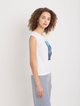 FEMME ウィメンズ コットン プリント ノースリーブ アーティストTシャツ ”Castelbajac” ホワイト