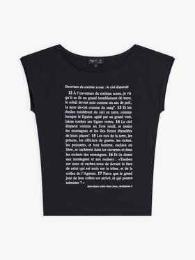 FEMME ウィメンズ オーガニックコットン プリント ノースリーブ Tシャツ ”Apocalypse selon St Jean” ブラック