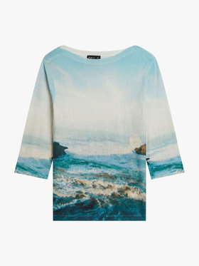 FEMME ウィメンズ フォトプリント シルク リネン ニット プルオーバー "Mer" マルチ