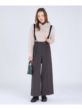 To b. by agnès b. 【Outlet】ウール調 ストライプ サスペンダーパンツ グレー