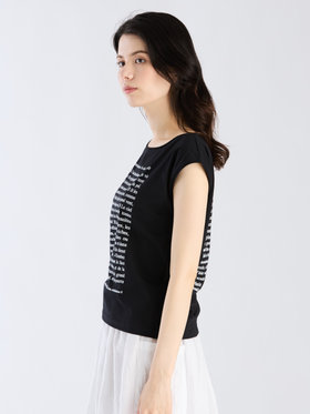 FEMME ウィメンズ オーガニックコットン プリント ノースリーブ Tシャツ ”Apocalypse selon St Jean” ブラック