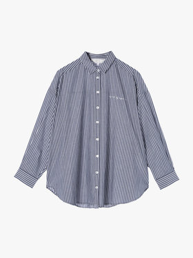 To b. by agnès b. ストライプ コットン ロングスリーブ シャツ ネイビー