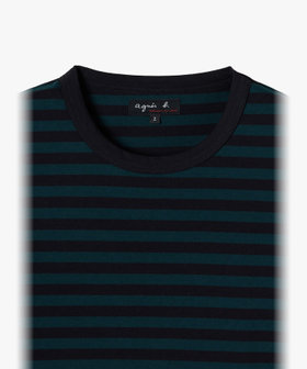 HOMME メンズ メンズ 細ボーダー コットン 長袖 Tシャツ ブラック×グリーン