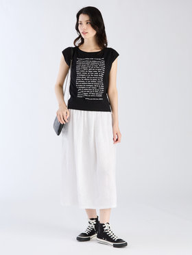 FEMME ウィメンズ オーガニックコットン プリント ノースリーブ Tシャツ ”Apocalypse selon St Jean” ブラック