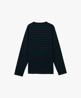 HOMME メンズ メンズ 細ボーダー コットン 長袖 Tシャツ ブラック×グリーン