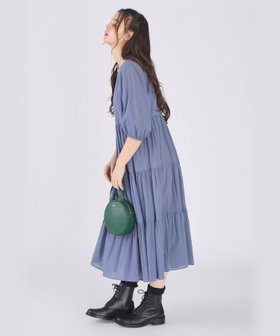 To b. by agnès b. コットン シフォン ティアード ワンピース ブルー