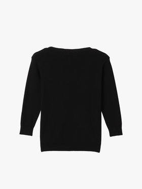 FEMME ウィメンズ コットン ニット 7分袖 ボートネック プルオーバー "Badiane" ブラック