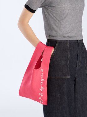 To b. by agnès b. ニット ロゴトートバッグ ピンク