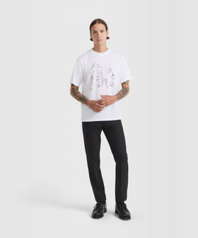 HOMME メンズ メンズ プリント コットン 半袖 アーティスト Tシャツ "Jen Cri" ホワイト