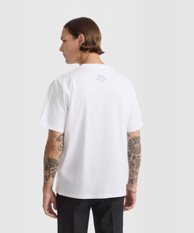 HOMME メンズ メンズ プリント コットン 半袖 アーティスト Tシャツ "Jen Cri" ホワイト