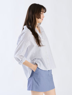 To b. by agnès b. コットン ストライプ ロングスリーブ シャツ ホワイト