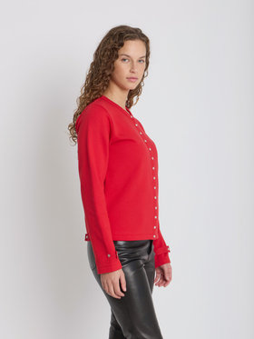 FEMME ウィメンズ オーガニックコットン メルトン 長袖 カーディガンプレッション "Rosana" レッド