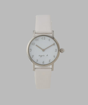 FEMME ウィメンズ ホワイト レザー ラウンド ウォッチ "Marcello" ホワイト