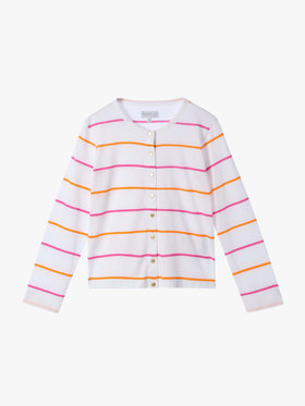 FEMME ウィメンズ 【Outlet】ボーダー コットン 長袖 カーディガンプレッション "Petit" ホワイト