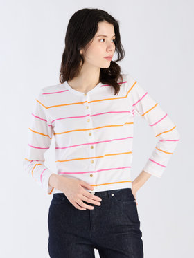FEMME ウィメンズ 【Outlet】ボーダー コットン 長袖 カーディガンプレッション "Petit" ホワイト