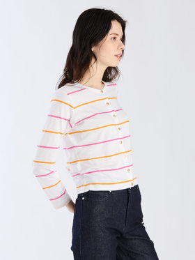 FEMME ウィメンズ 【Outlet】ボーダー コットン 長袖 カーディガンプレッション "Petit" ホワイト