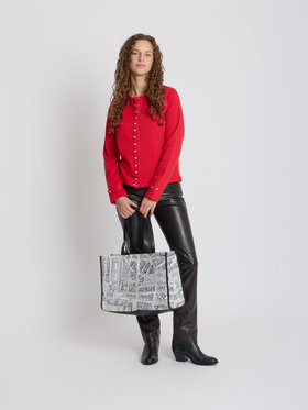 FEMME ウィメンズ オーガニックコットン メルトン 長袖 カーディガンプレッション "Rosana" レッド