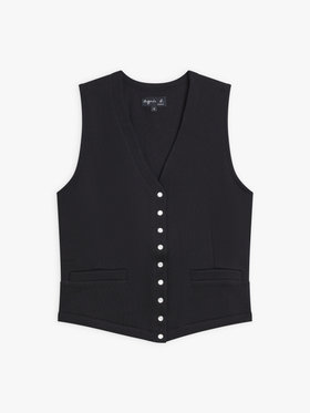 FEMME ウィメンズ コットン メルトン Vネック ノースリーブ カーディガンプレッション "Snack" ブラック