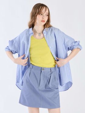 To b. by agnès b. コットン ストライプ ロングスリーブ シャツ ブルー