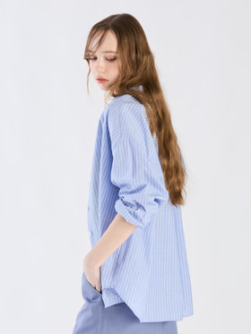 To b. by agnès b. コットン ストライプ ロングスリーブ シャツ ブルー