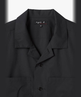 HOMME メンズ メンズ "b."ロゴ 刺繍 コットン 開襟 半袖 シャツ "Mag" ブラック