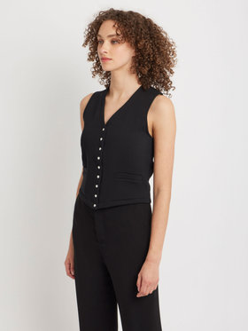 FEMME ウィメンズ コットン メルトン Vネック ノースリーブ カーディガンプレッション "Snack" ブラック