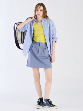 To b. by agnès b. コットン ストライプ ロングスリーブ シャツ ブルー