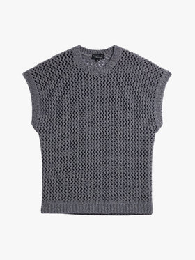 HOMME メンズ メンズ フィッシュネット コットン ノースリーブ ニット プルオーバー "Cary" グレー