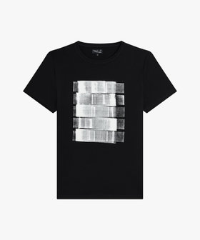HOMME メンズ メンズ プリント オーガニックコットン 半袖 アーティスト Tシャツ "Alexis Cladiere" ブラック
