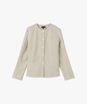 FEMME ウィメンズ リネン ノーカラー 長袖 ジャケット ブラウン系その他