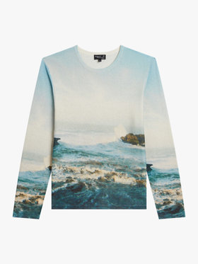 HOMME メンズ メンズ フォトプリント シルク リネン ニット プルオーバー "Mer" マルチ