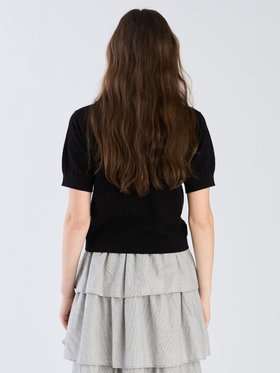 To b. by agnès b. 【Outlet】コットン オープンワーク ニット ポロシャツ ブラック