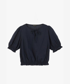 To b. by agnès b. コットン シフォン パフィー 半袖 ブラウス ネイビー