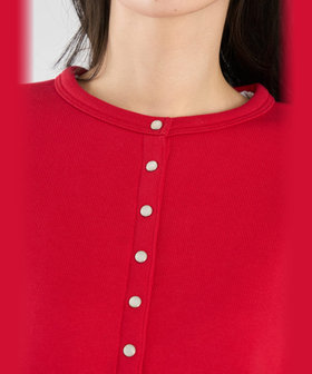 FEMME ウィメンズ コットン メルトン 長袖 カーディガンプレッション "Le Classique" レッド